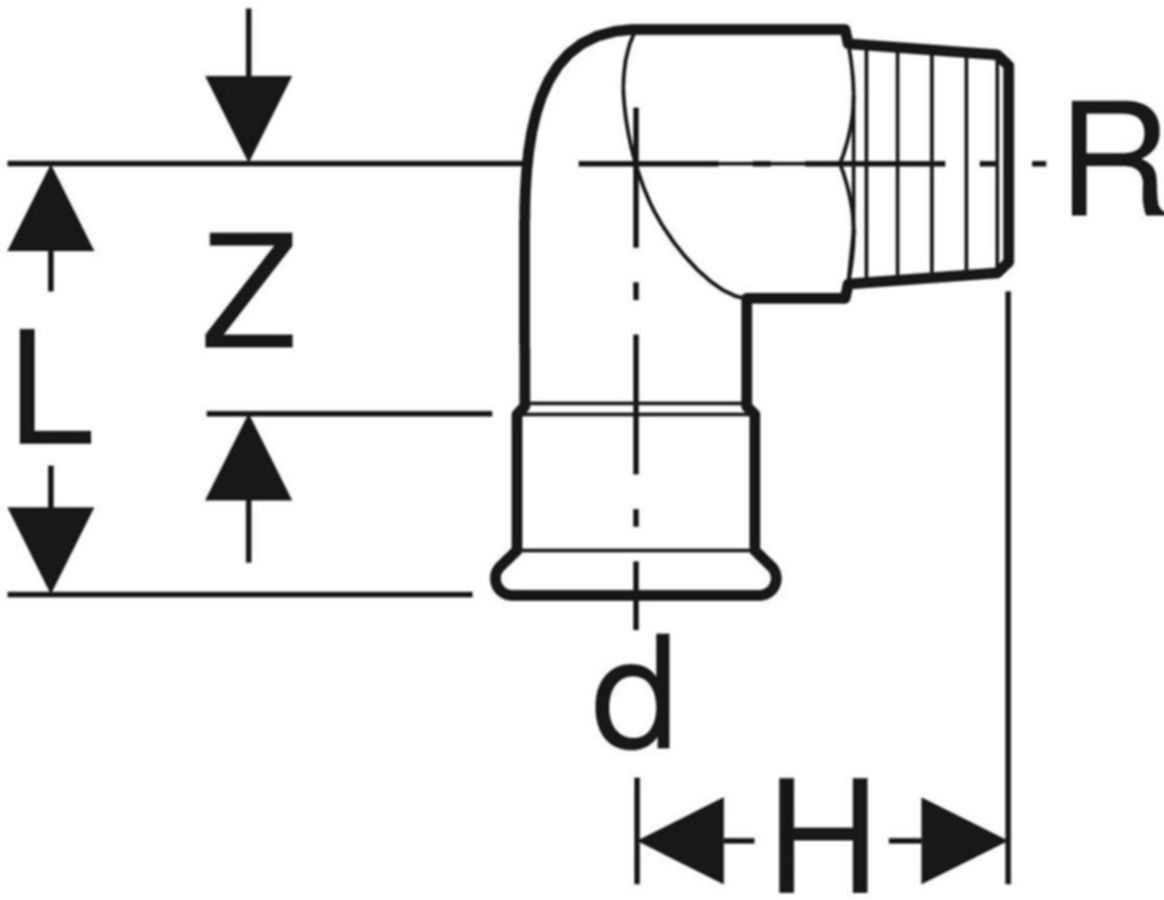 Mapress Therm Übergangswinkel 90° - mit Aussengewinde
