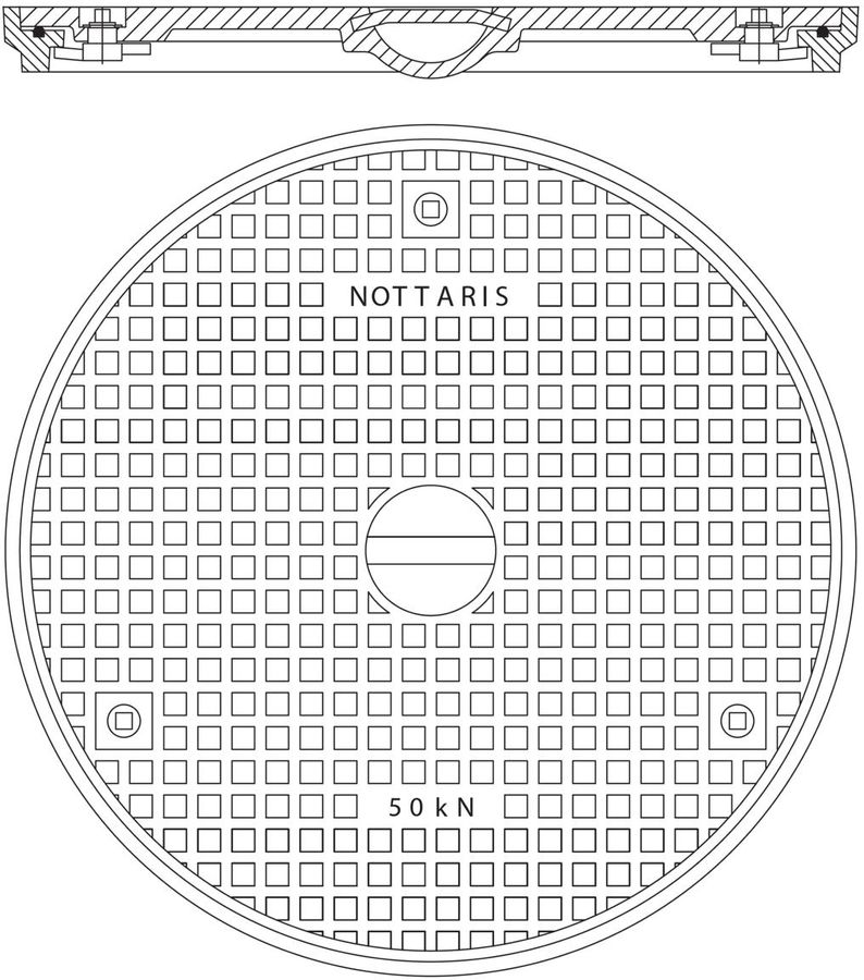 Schachtabdeckung Fig. 27R, 50kN - Handgriff/Uni-Griff, Riegelverschluss