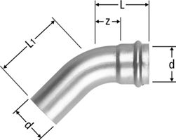 Optipress-Inox-Bogen 45° - mit Einsteckende