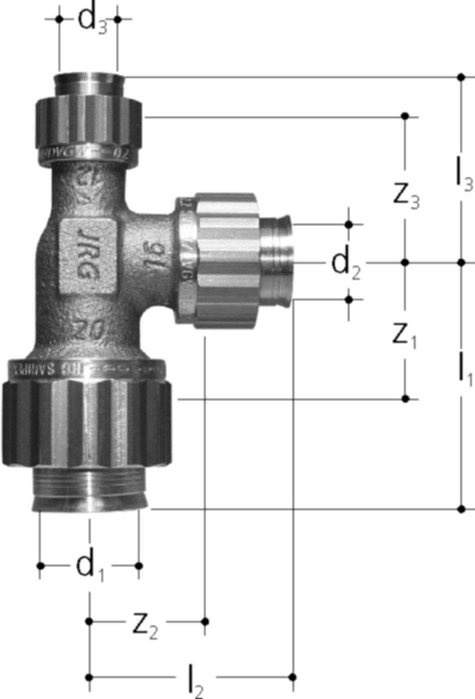 Sanipex T-Stück - aus Rotguss, mit Bördel-Verschraubung