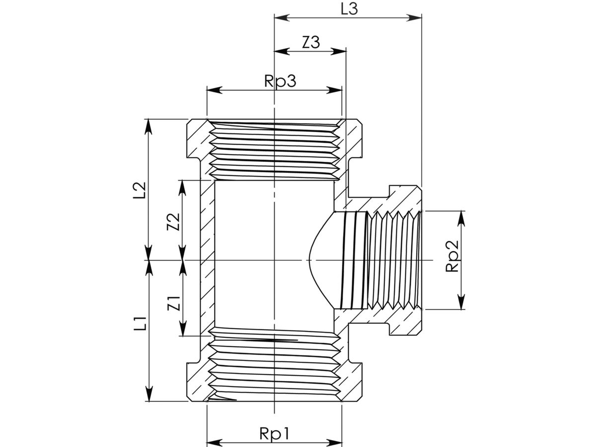 Rotguss T-Stück reduziert 5/4- 1 -5/4" - mit IG
