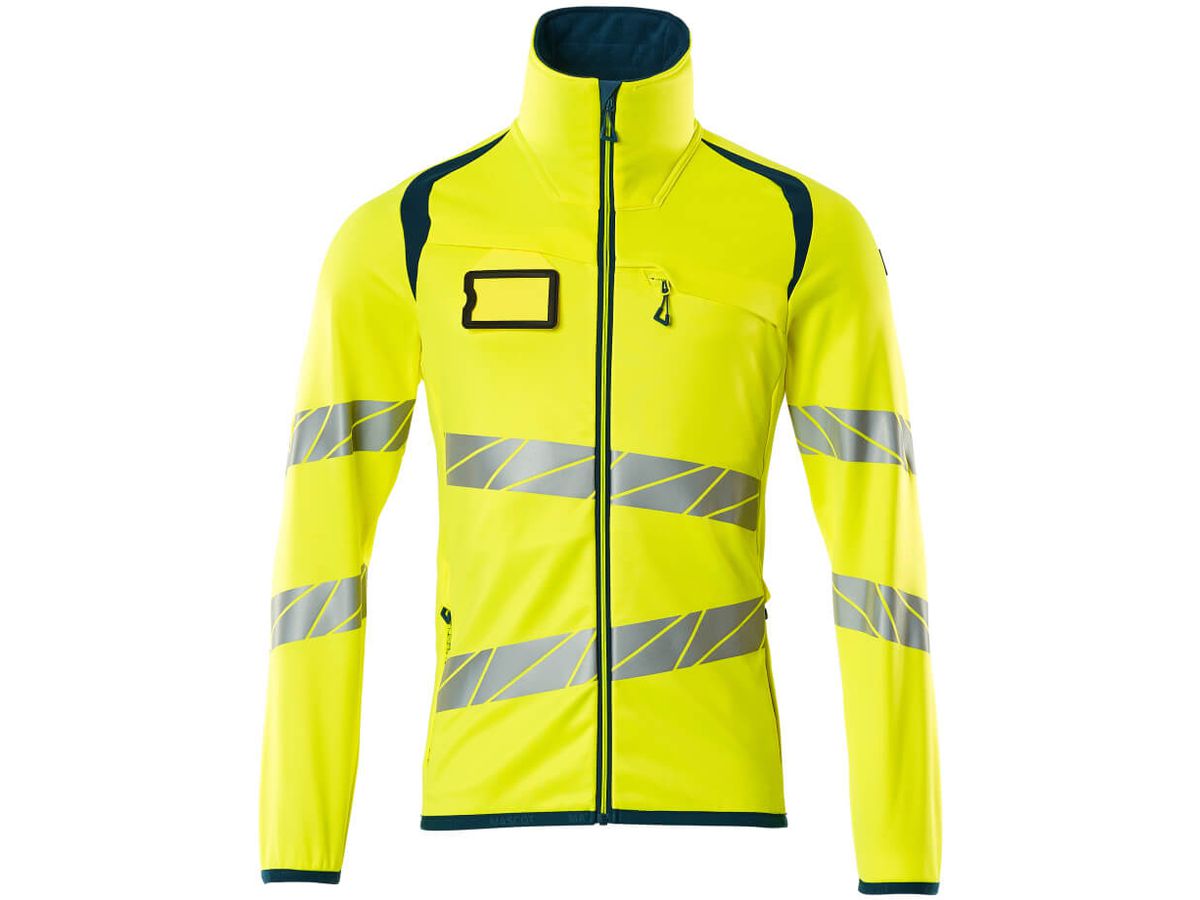 Fleecepullover mit Reissverschl. Gr. L - hi-vis gelb/dunkelpetroleum