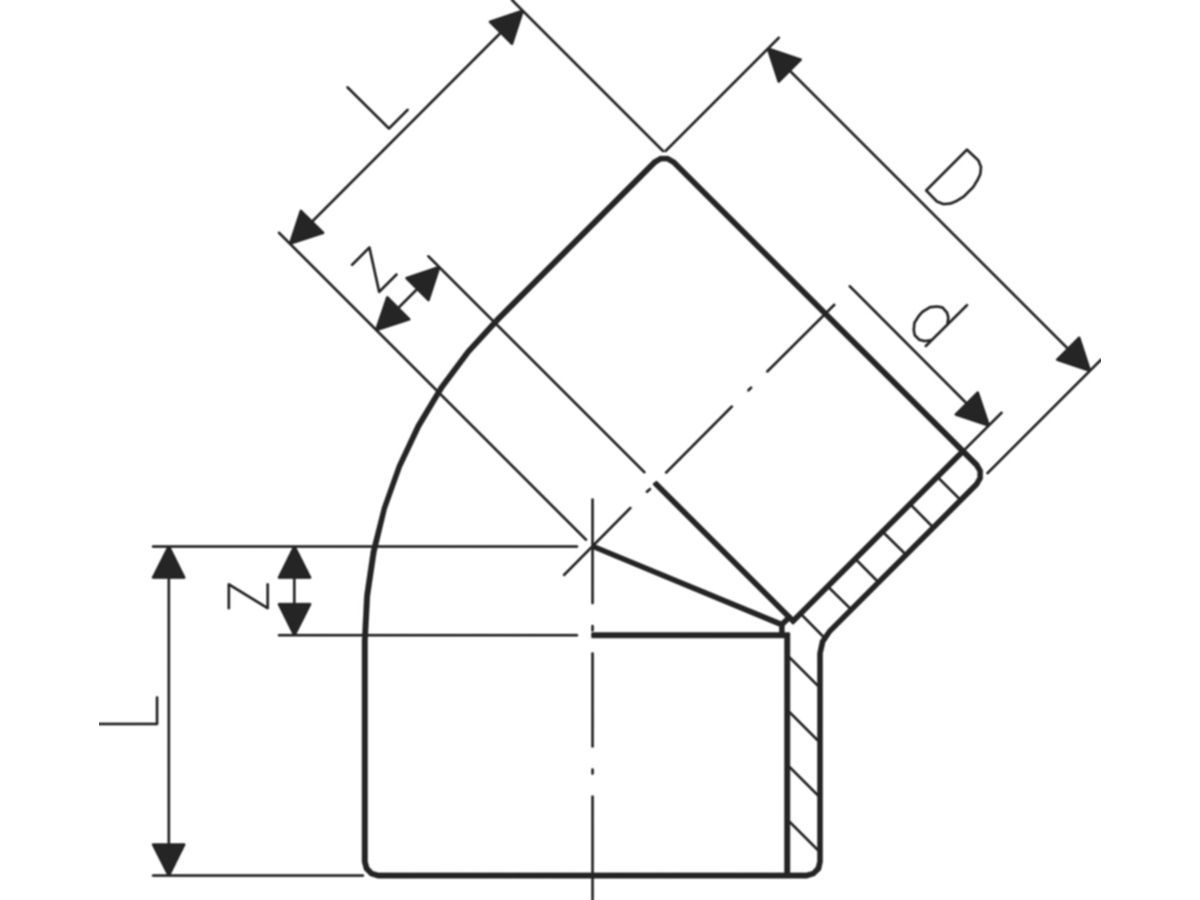 Winkel 45° PVC-U metrisch