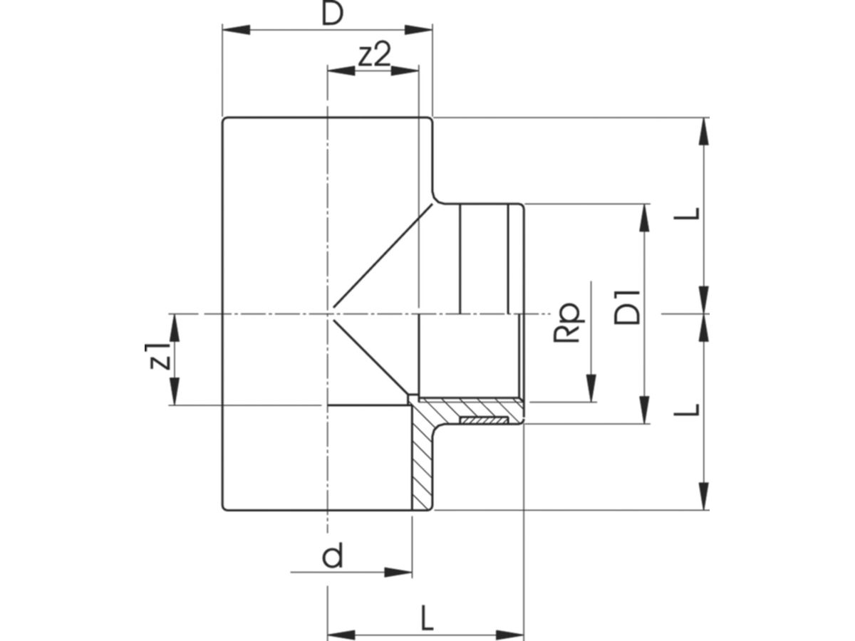 T 90° Egal PVC-U PN16 d40-11/4 - Metrisch