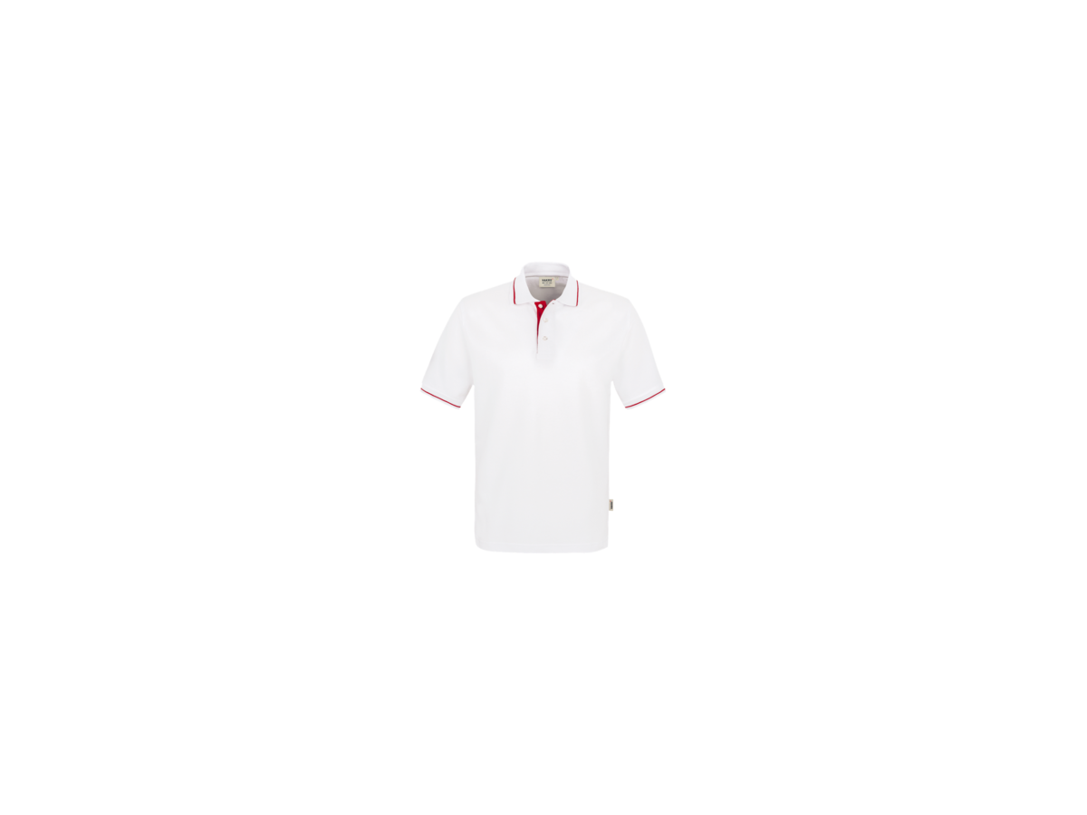 Poloshirt Casual Gr. L, weiss/rot - 100% Baumwolle