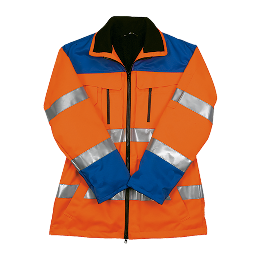Warnschutzjacke Gr. L - leuchtorange/blau mit Reflexstreifen
