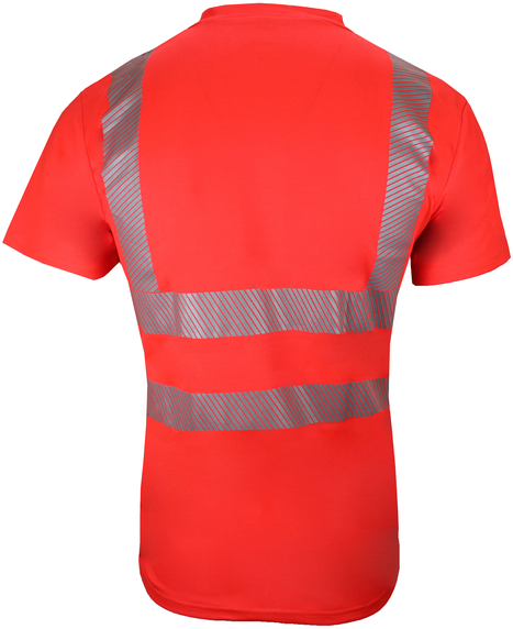 Warn T-Shirt Mischgewebe V-Neck - leuchtrot, mit Reflektstreifen