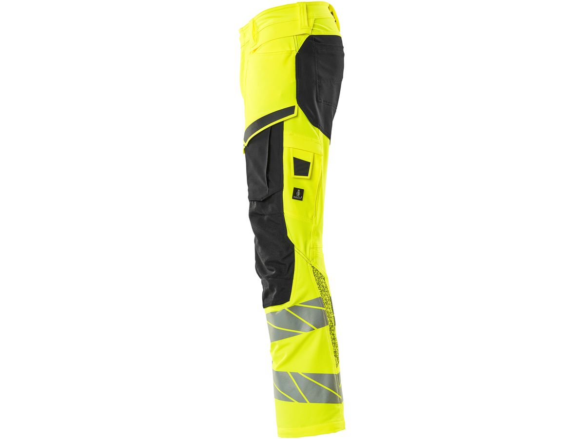 Hose mit Knietaschen, Stretch, Gr. 76C56 - hi-vis gelb/schwarz, 92% PES/8%EL