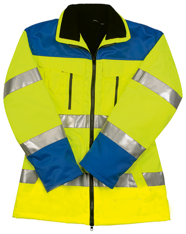 Warnschutzjacke mit Reflexstreifen - leuchtorange/blau