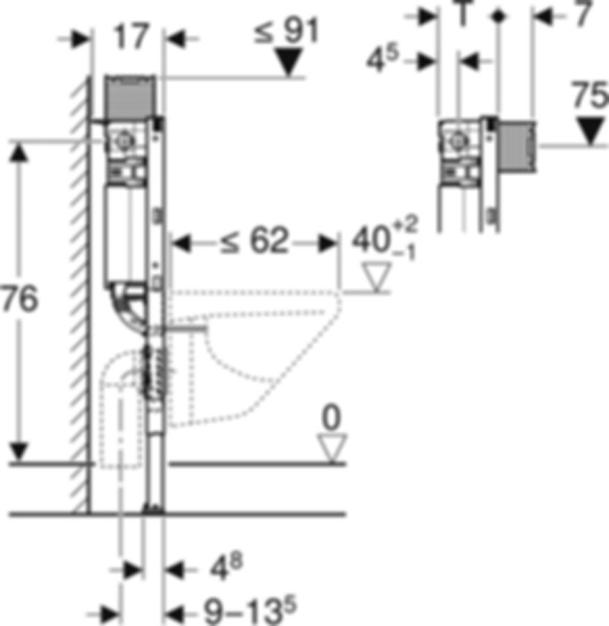 Geberit Duofix-Wand-WC-Element Omega - Typ 82, Betätigung von oben/vorne