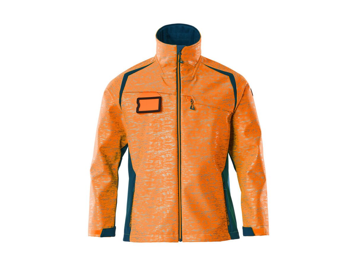 Soft Shell Jacke Reflexeffekte, Gr. XL - hi-vis orange/dunkelpetroleum, 100% PES