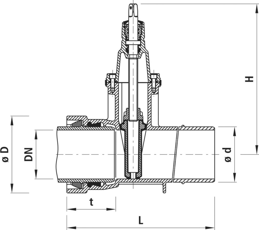 Spitzend/Muffenschieber PN 16 - BLS mit Schweissraupe