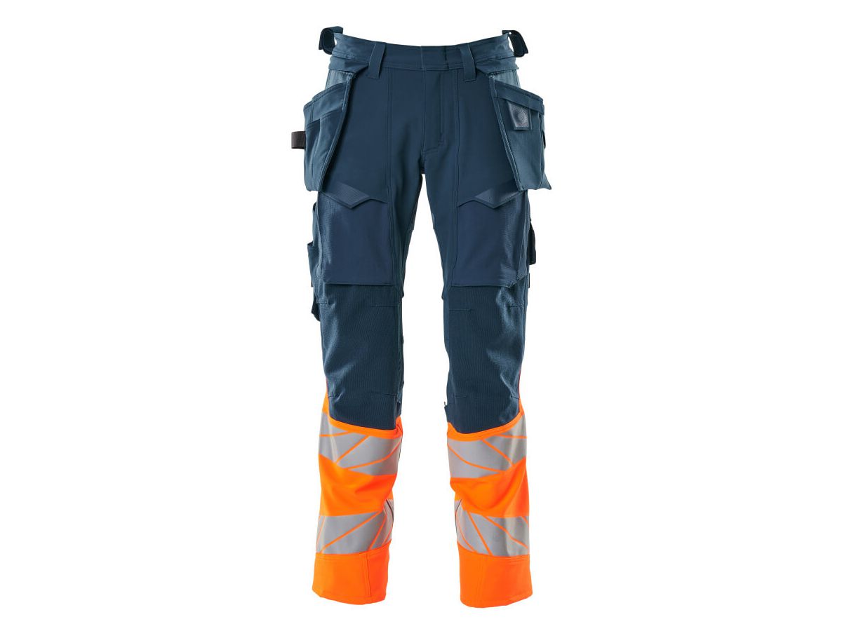 Hose mit Hängetaschen Stretch, Gr. 90C62 - dunkelpetr./hi-vis orange, 92% PES/8%EL