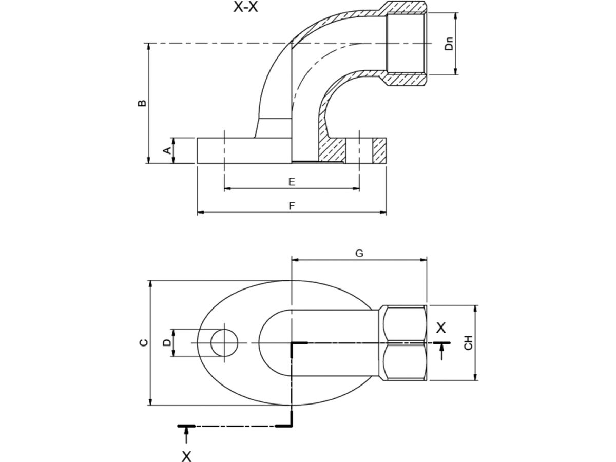 Rotguss Wassermesser-Bogen IG - Gummidichtung NBR PN10/40, PN16