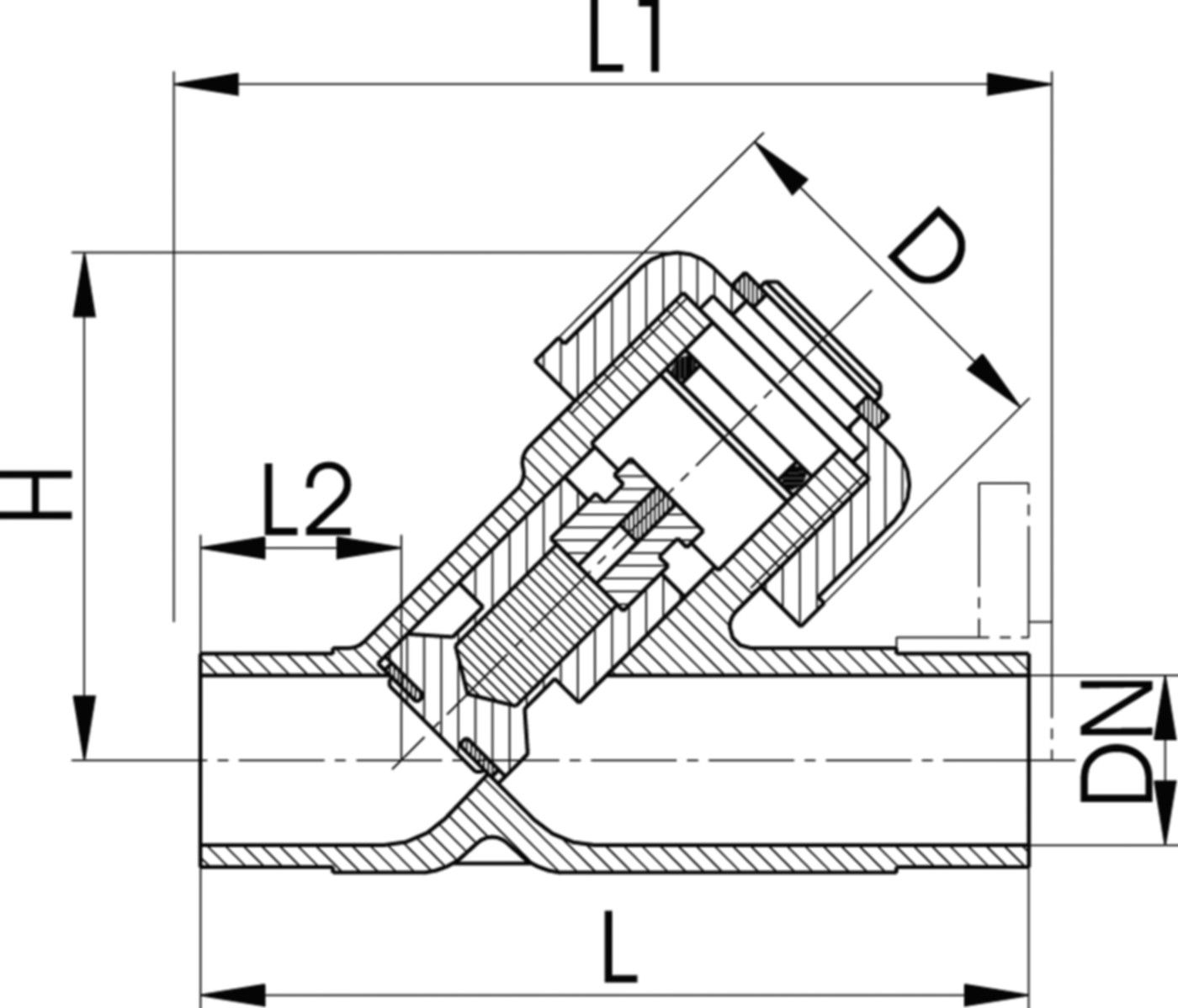 Schrägsitz-Rückschlagvent. PVC-U Typ 303 - mit Klebestutzen metrisch