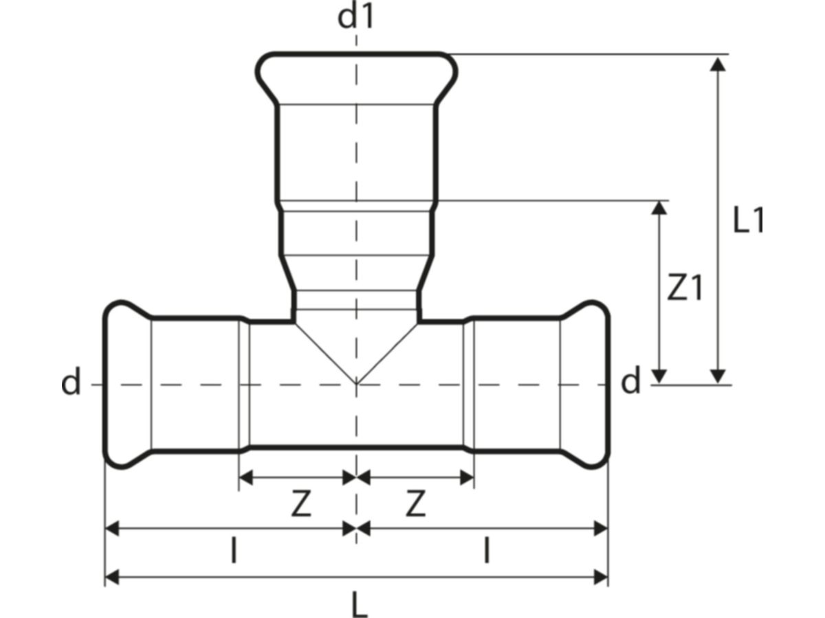 T-Stück Abzweig vergrössert Inox - 15-18-15 T 90°