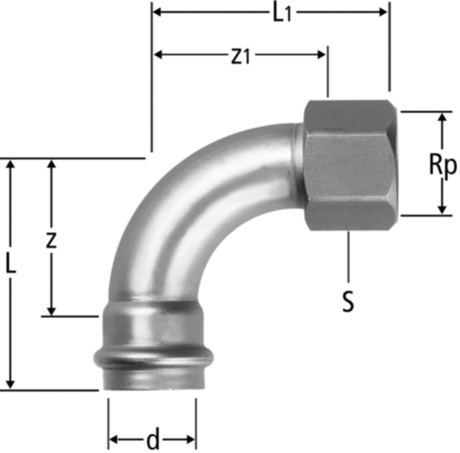 Optipress-Therm Bogen 90° - mit Innengewinde