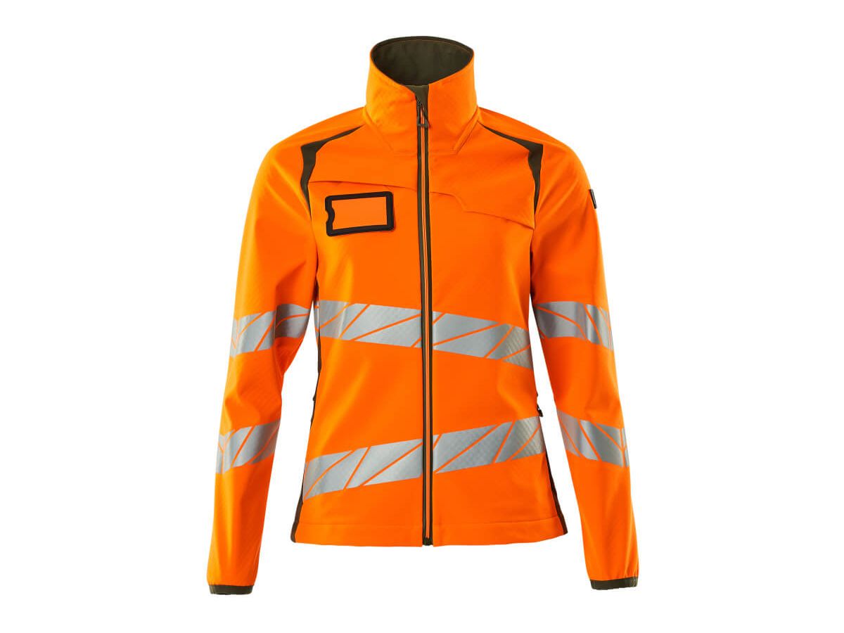 Soft Shell Jacke, Damenpassform, Gr. 2XL - hi-vis orange/moosgrün, 100% PES