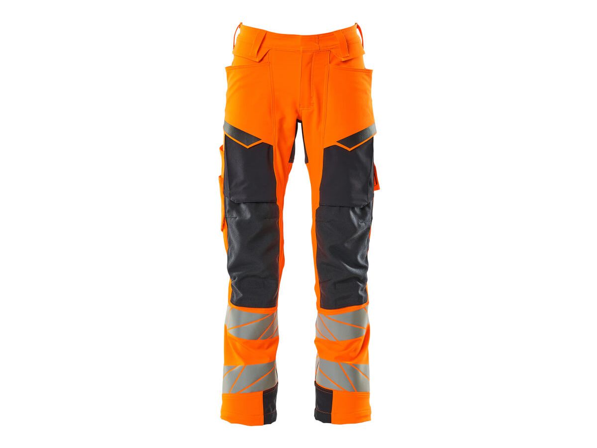 Hose mit Knietaschen, Stretch, Gr. 90C47 - hi-vis orange/schwarzblau