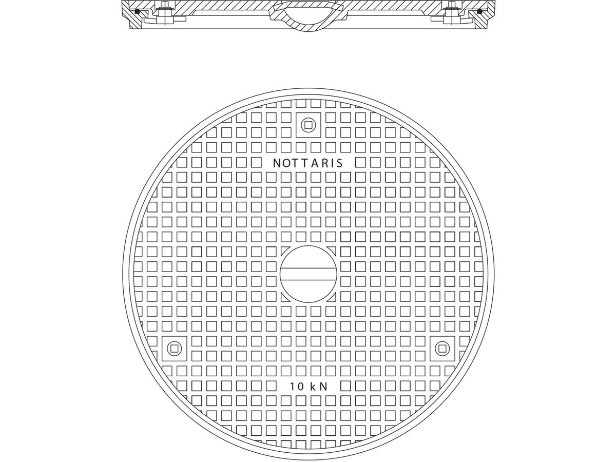 Schachtabdeckung Fig. 26R-50, 1 To - mit Handgriff und Riegelverschluss