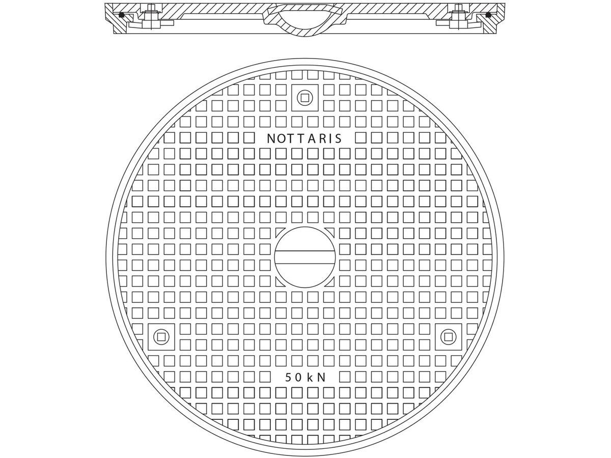 Schachtabdeckung Fig. 1075-60-01 (27R) - 5 To, mit Uni-Griff und Riegelverschluss