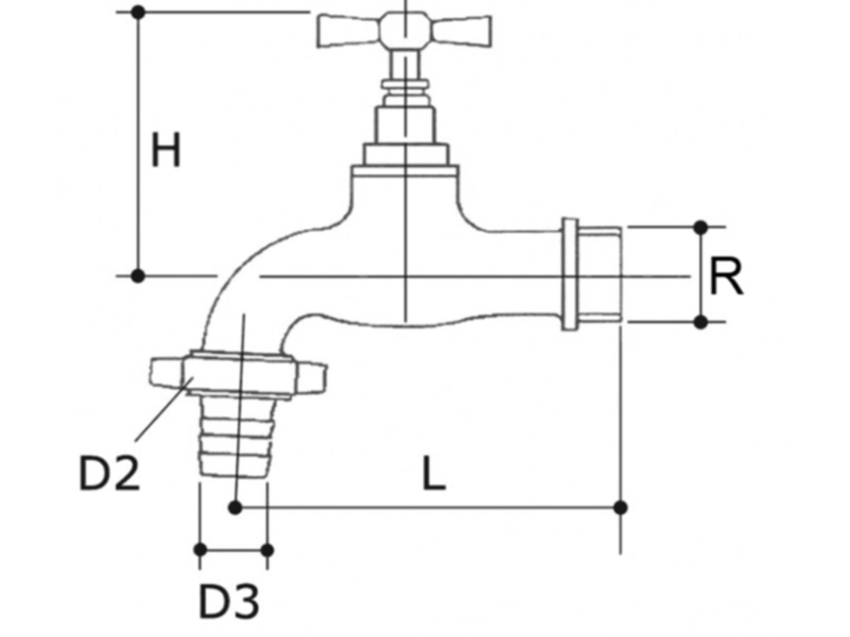 Auslaufventil mit Schlauchverschraubung - Me/ungeschliffen Knebelgriff 1/2" PN 10