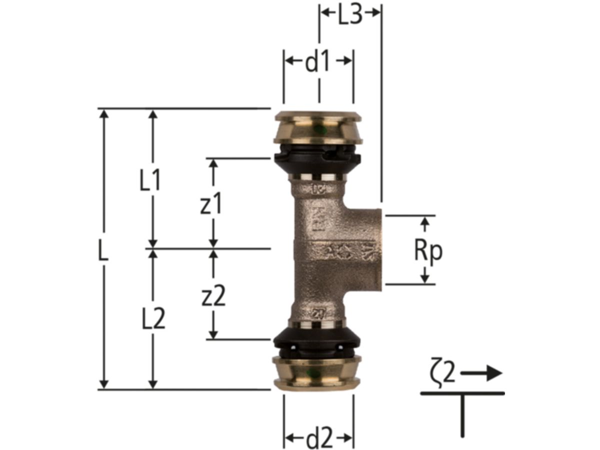 Optiflex-Flowpress-T-Stück - mit Innengewinde