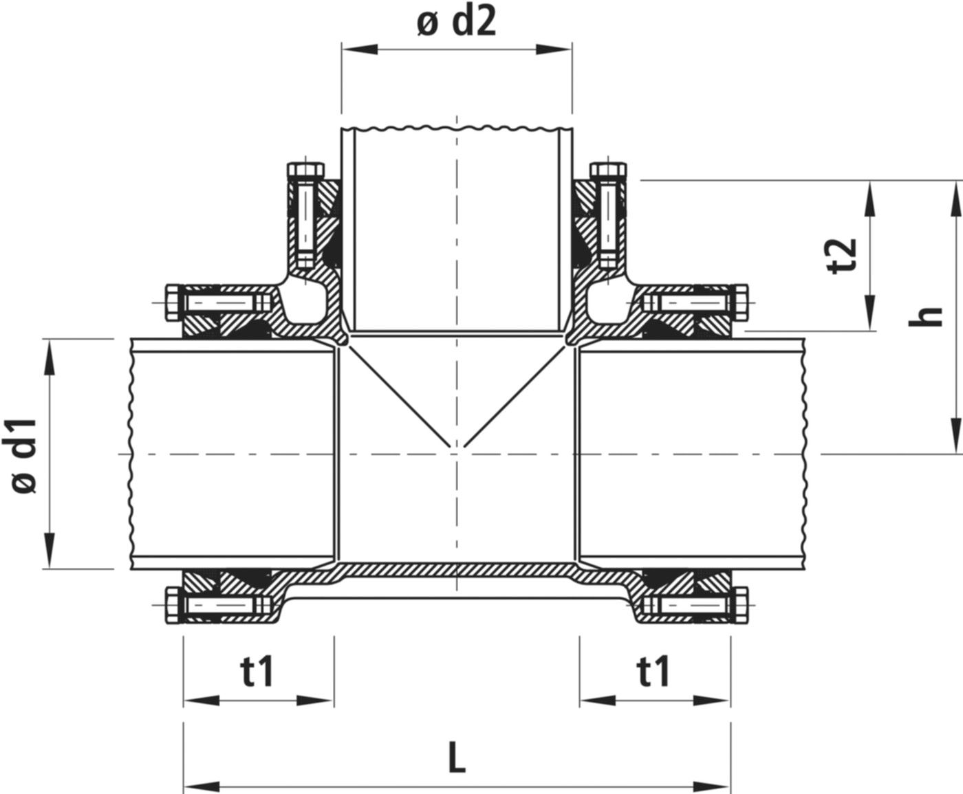Steckmuffen-T System 2000, PN 16 - 7260