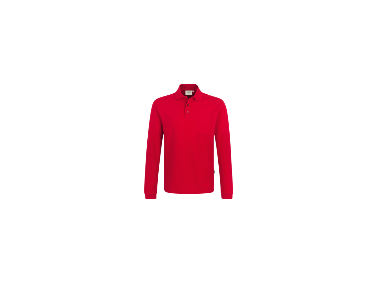 Longsleeve-Pocket-Poloshirt Top S rot - 100% Baumwolle, 200 g/m²