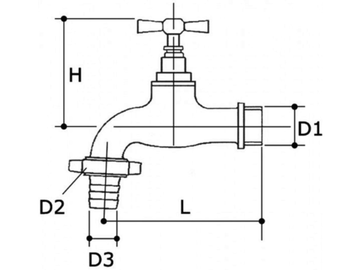 Auslaufventil mit Schlauchverschraubung - Me/ungeschliffen Knebelgriff 1/2" PN 10