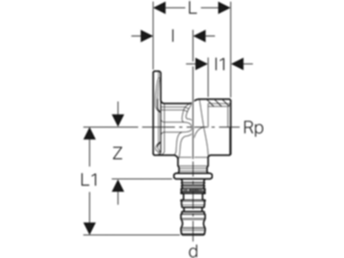 Geberit Mepla-Anschl.Winkel 16-1/2" - unterputz lang