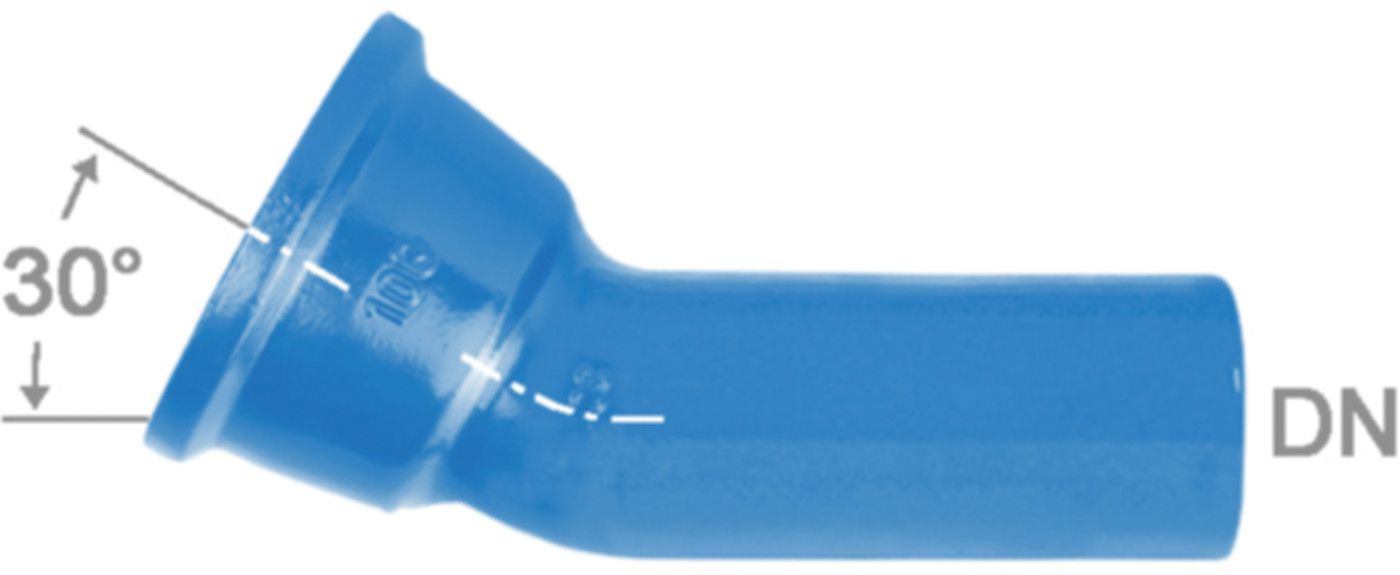 Hochdruckguss Bogen 30° - Fig. 2823, Steckmuffe und Spitzende