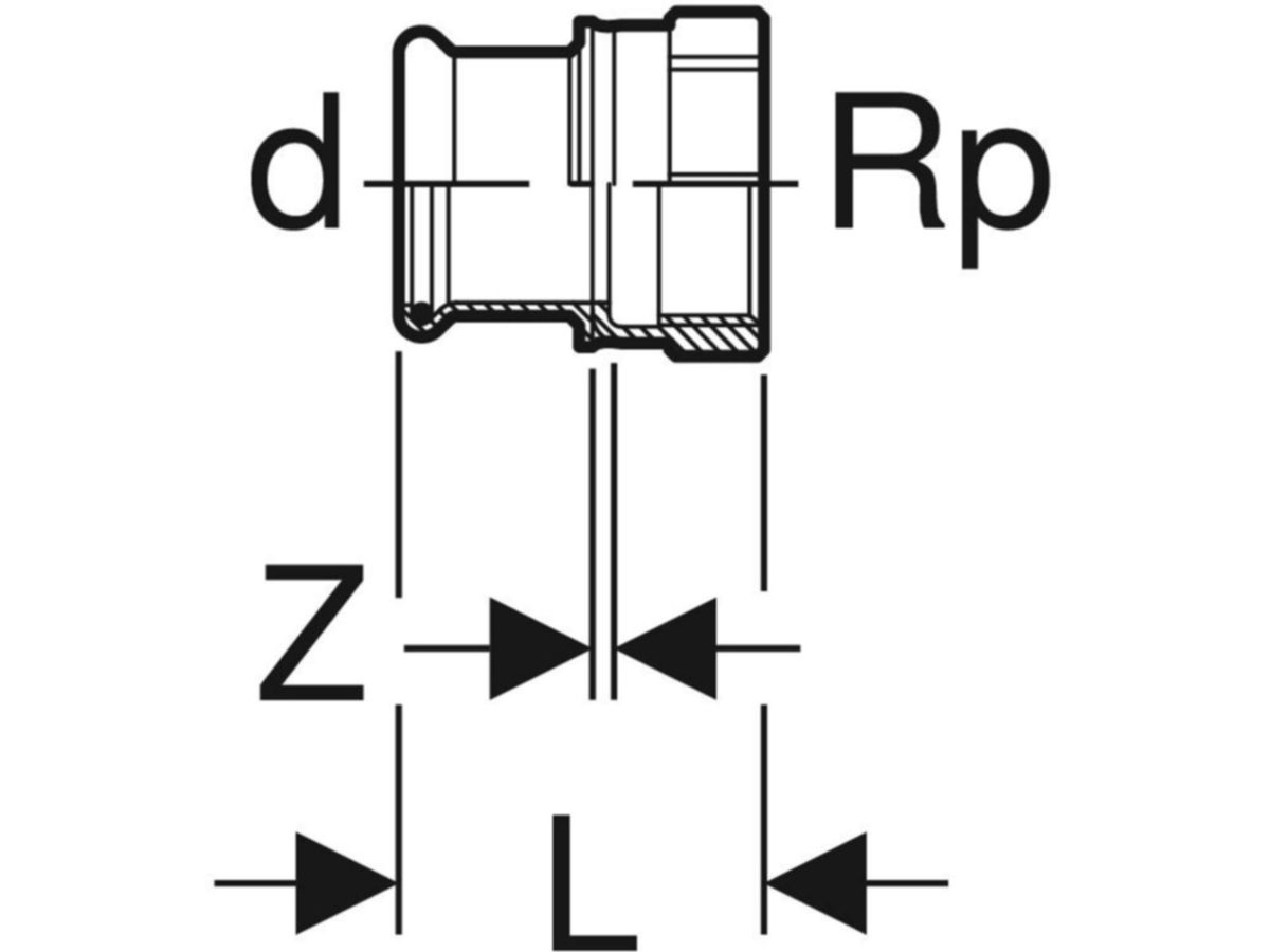 Mapress Therm Übergang mit Innengewinde - d=15mm, Rp=3/4"