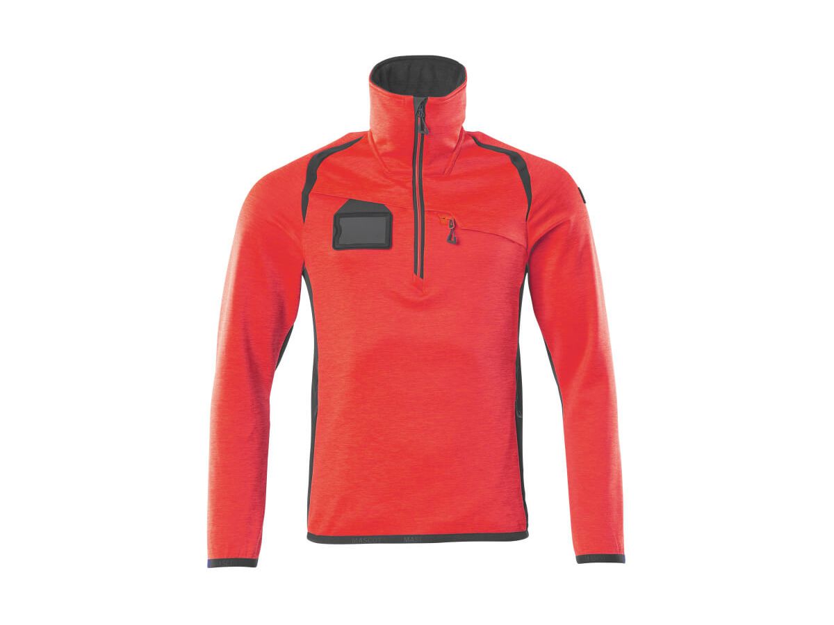 Fleecepullover mit Reissverschl. Gr. 5XL - hi-vis rot/dunkelanthrazit, 94%PES/6% EL