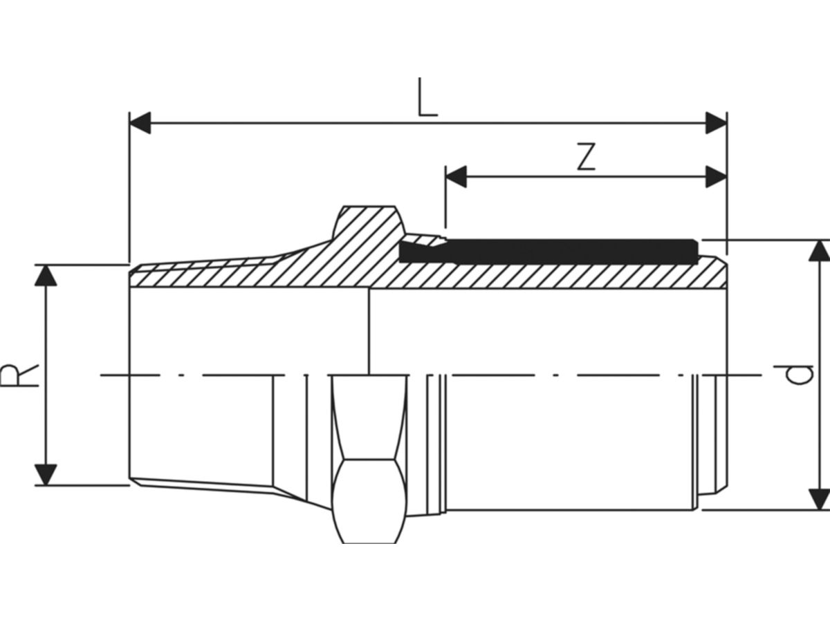 Übergangsadapter PE/MS mit AG ELGEF - 5 bar Gas / 16 bar Wasser