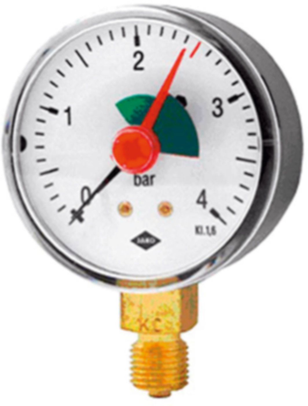 Heizungsmanometer Fig. 5, Anschl.unten - rote Marke bei 2,5 bar, Zeiger verstellb