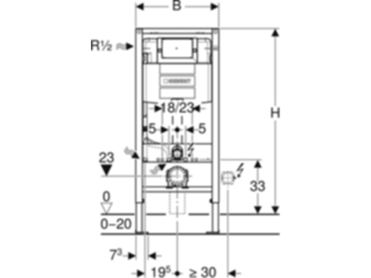 Geberit Duofix-Wand-WC-Element Omega - Typ 112, Betätigung von vorne