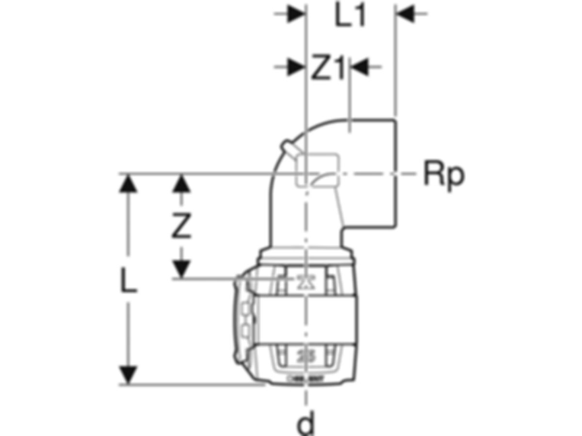 Übergangsbögen 90° mit Innengewinde - GEBERIT FlowFit Rp 1 Zoll/d Ø 32 mm