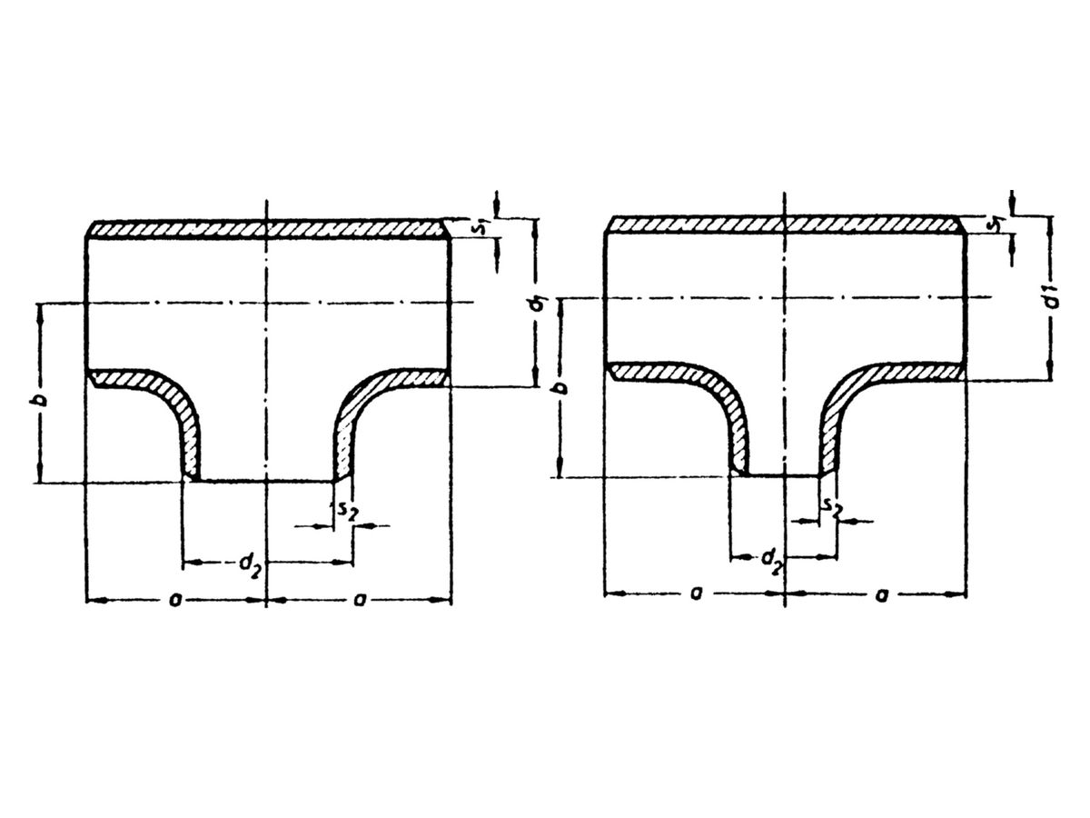 Schweiss-T-Stücke, nahtlos RB - aus Stahl P235GH TC1, nach EN 10253-2