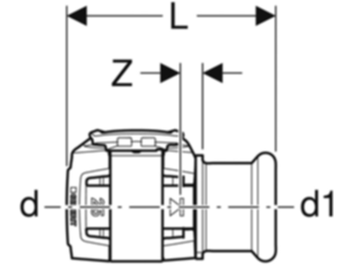 Übergang Edelstahl auf Mapress - GEBERIT FlowFit, mit Einschubende
