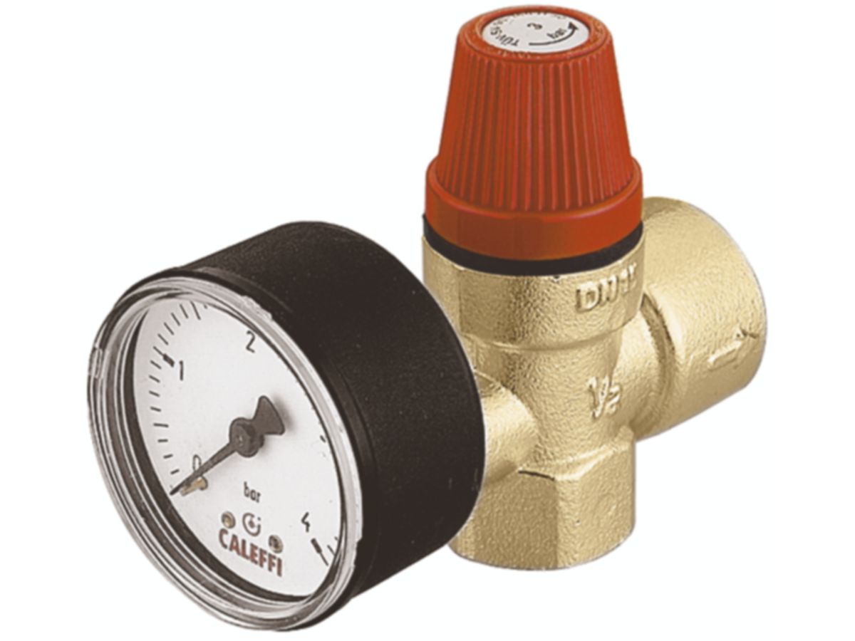 Sicherheitsventil Caleffi Typ 5321 - 1/2" x 3/4" 3 bar, mit Manometer