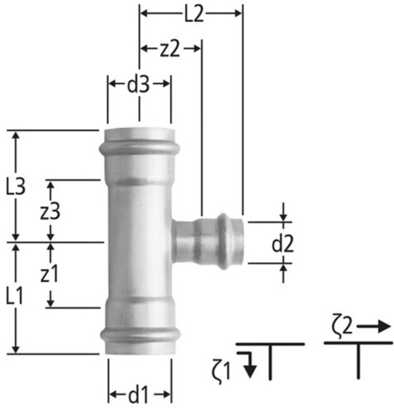 Optipress-Inox-T-Stück 42x28x42 mm