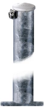 Rohrpfosten auf Fussplatte feuerverz. - m. Kunststoffkap. rostfr. Schlauf.+Schr.
