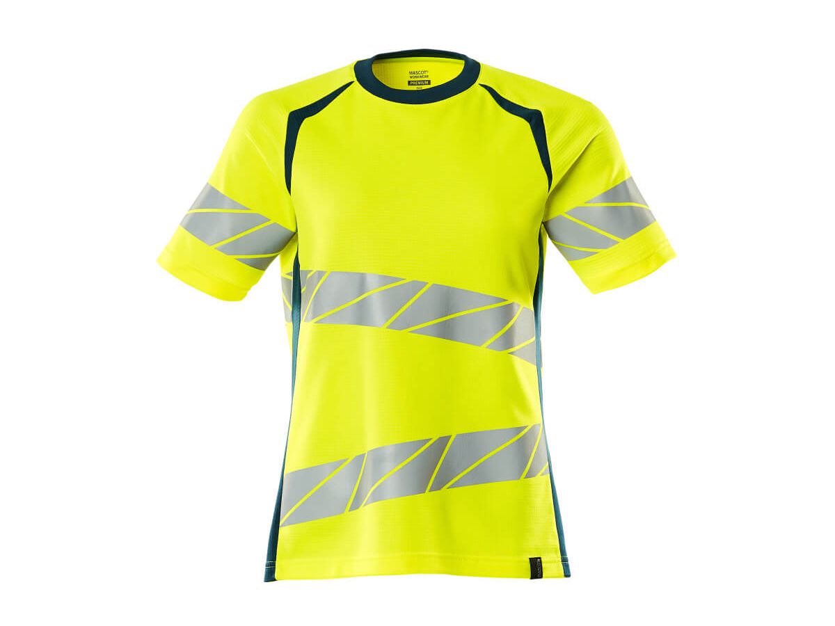 T-Shirt Damen-Passform, Gr. 4XLO - hi-vis gelb/dunkelpetroleum